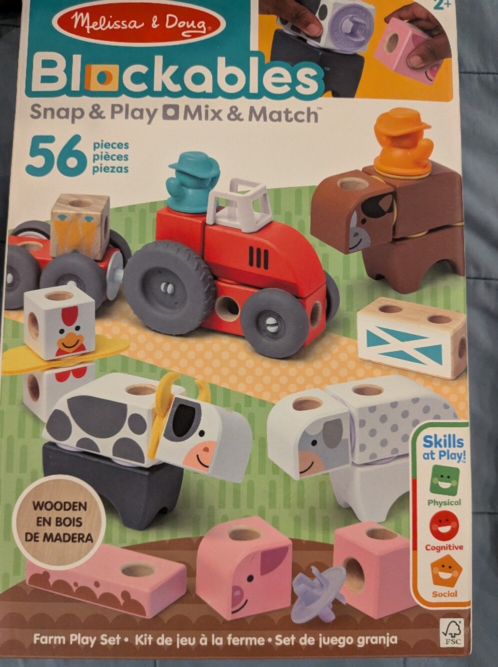 Melissa & Doug Blockables Farm Wooden Building Blocks Play Set (56 Pcs)